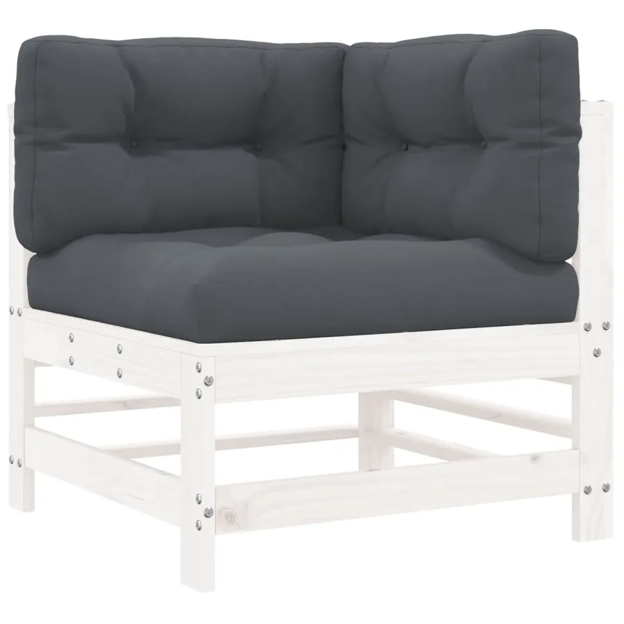 Salon de jardin 6 pcs avec coussins blanc bois massif - 5