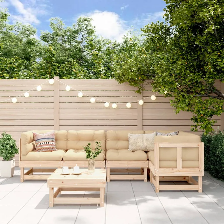 Salon de jardin 6 pcs avec coussins bois massif