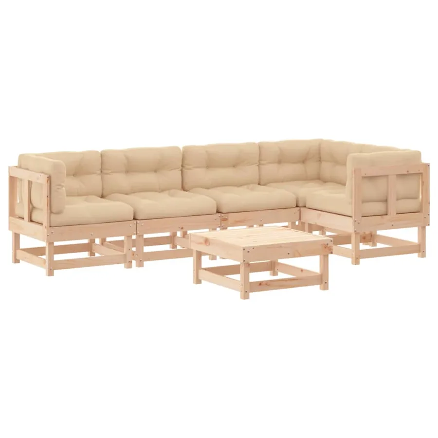 Salon de jardin 6 pcs avec coussins bois massif - 2
