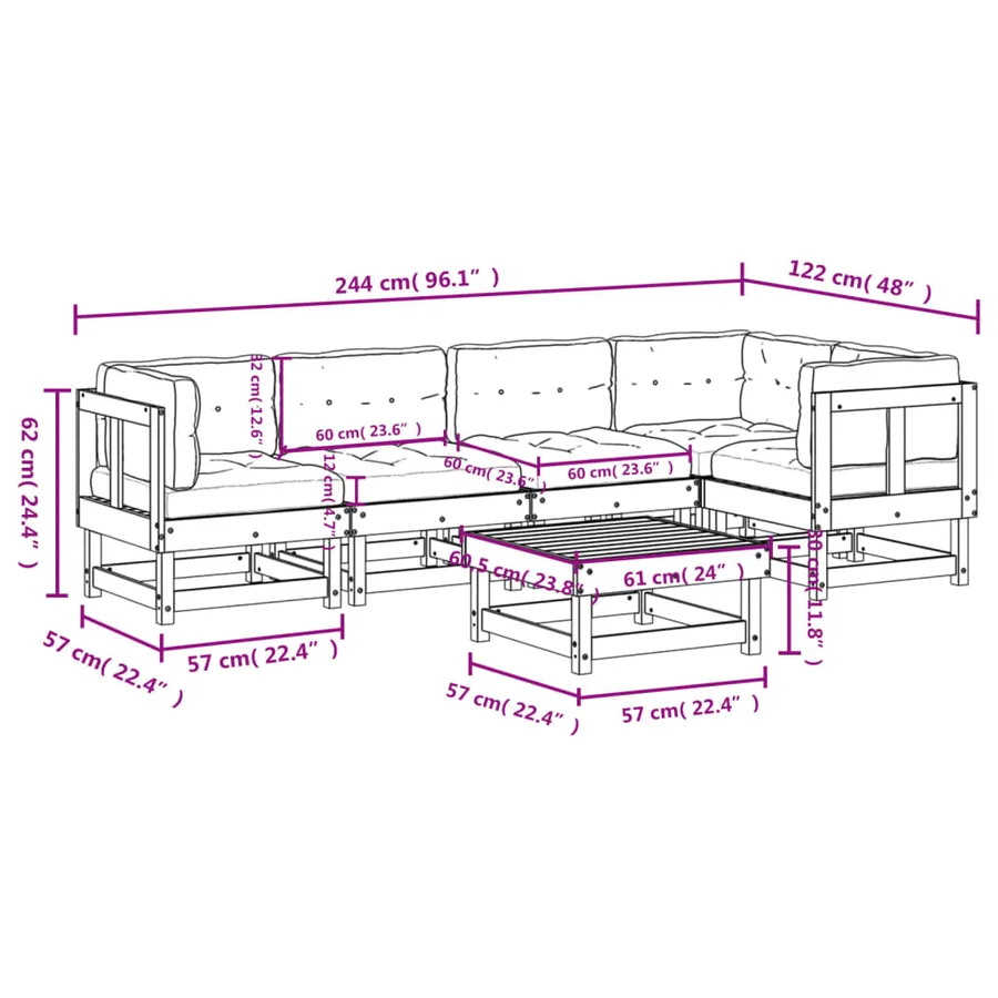 Salon de jardin 6 pcs avec coussins bois massif - 9