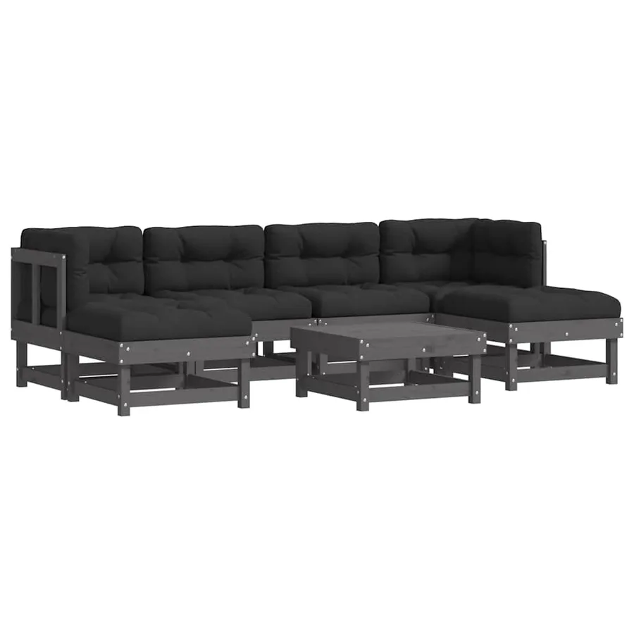Salon de jardin 7 pcs avec coussins gris bois massif - 2