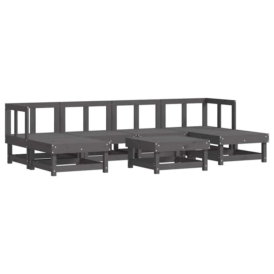 Salon de jardin 7 pcs avec coussins gris bois massif - 3