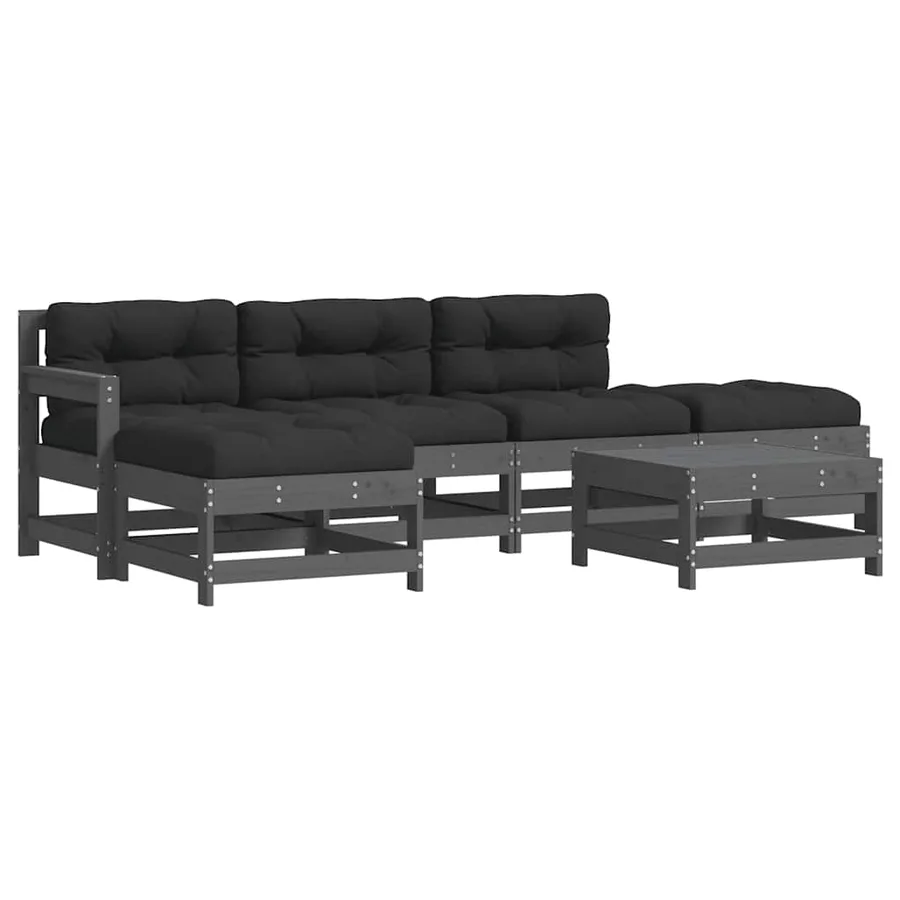 Salon de jardin 6 pcs avec coussins gris bois massif - 2
