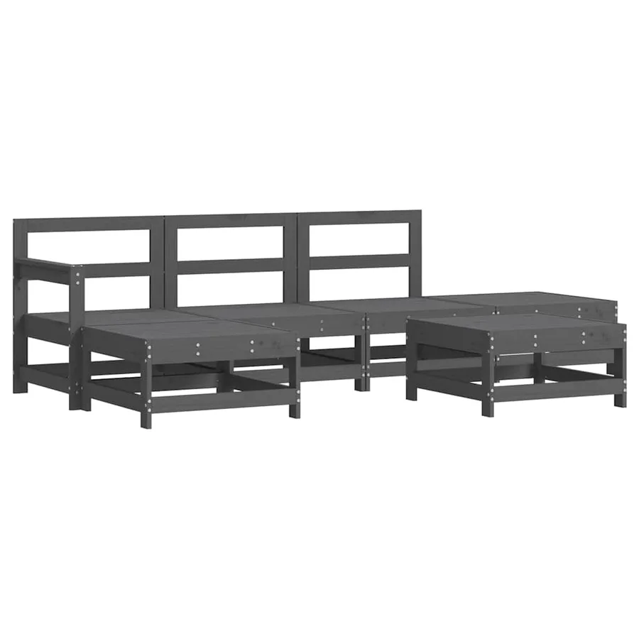 Salon de jardin 6 pcs avec coussins gris bois massif - 3