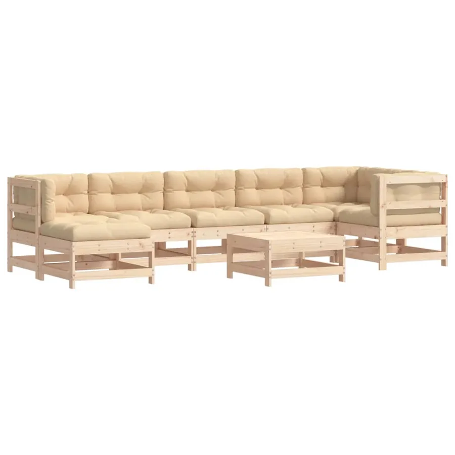 Salon de jardin 8 pcs avec coussins bois massif - 2