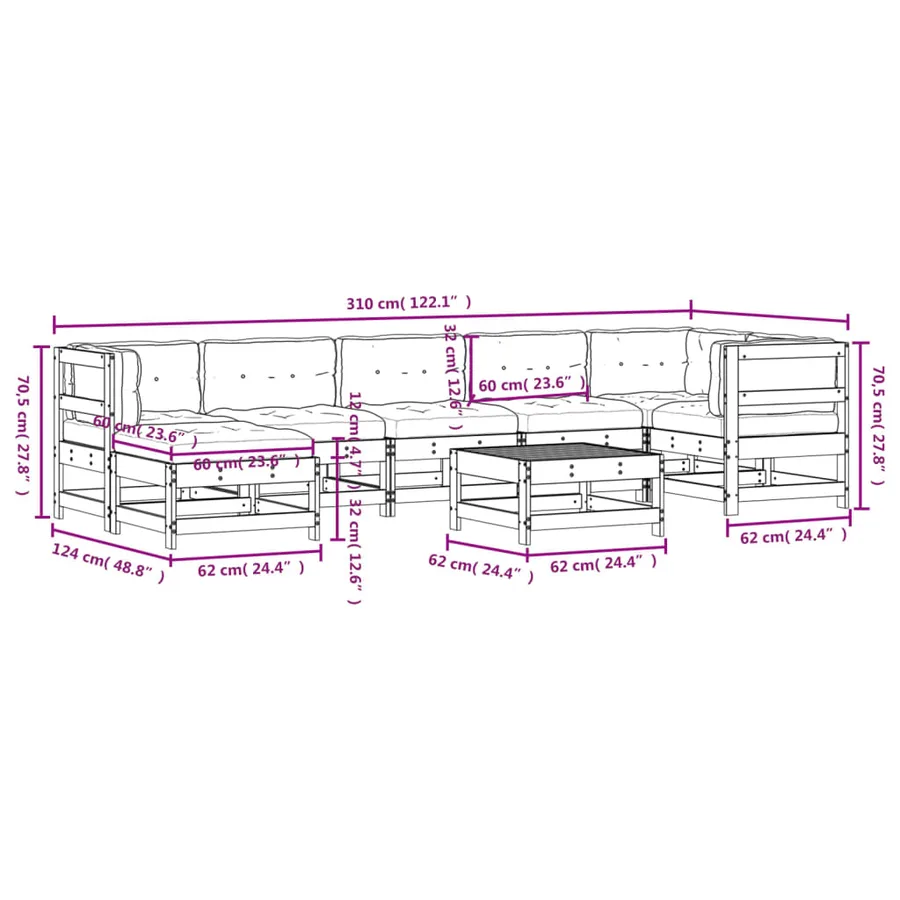 Salon de jardin 8 pcs avec coussins bois massif - 9