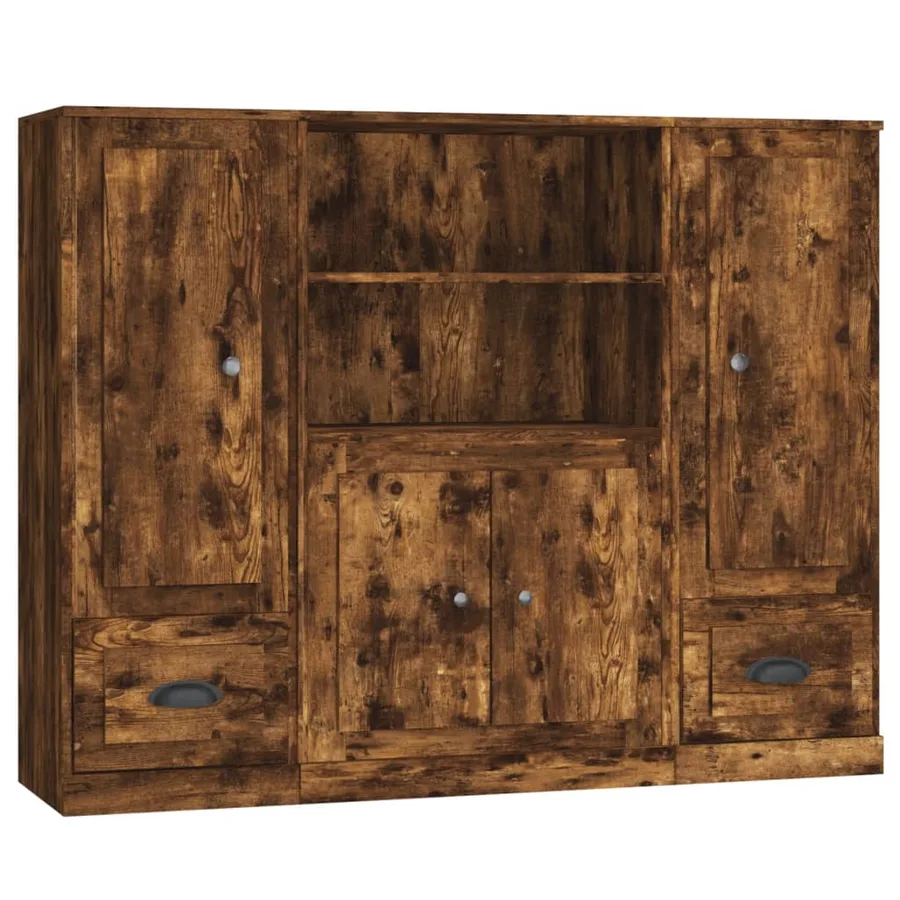 Buffets 3 pcs chêne fumé bois d'ingénierie - 2