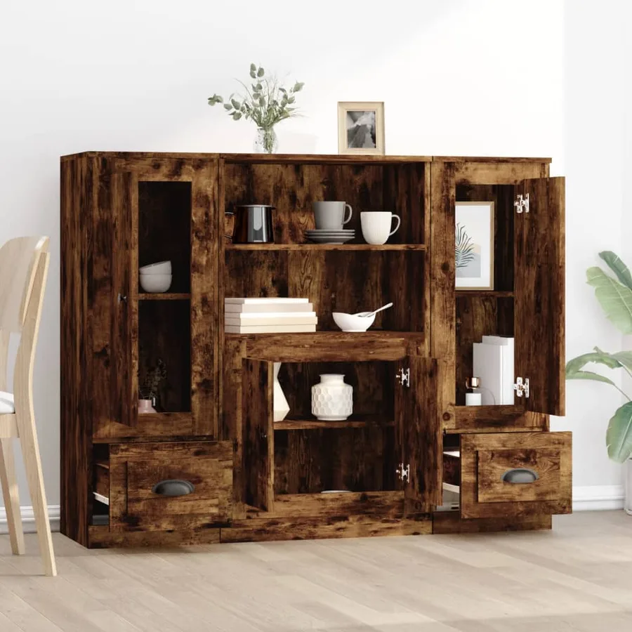 Buffets 3 pcs chêne fumé bois d'ingénierie - 3