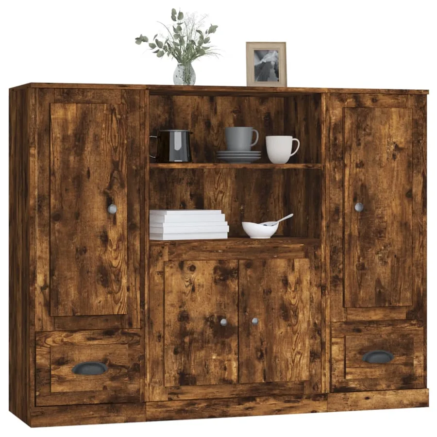 Buffets 3 pcs chêne fumé bois d'ingénierie - 4