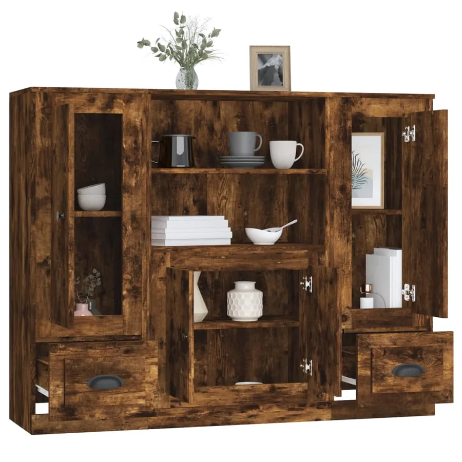 Buffets 3 pcs chêne fumé bois d'ingénierie - 5
