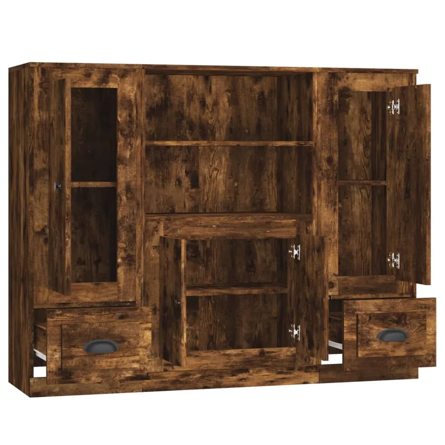 Buffets 3 pcs chêne fumé bois d'ingénierie - 6