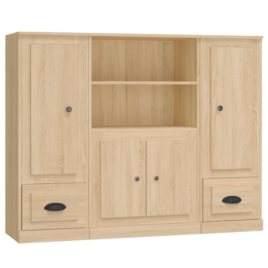 Buffets 3 pcs chêne sonoma bois d'ingénierie - 2