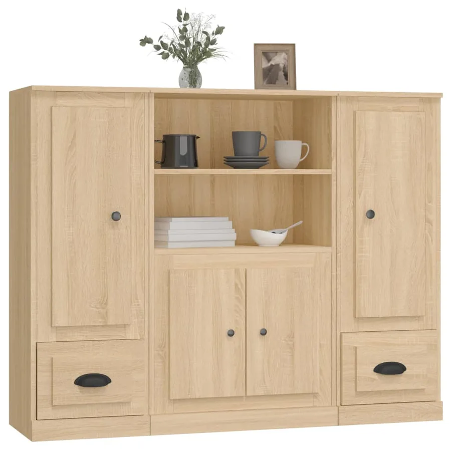 Buffets 3 pcs chêne sonoma bois d'ingénierie - 4