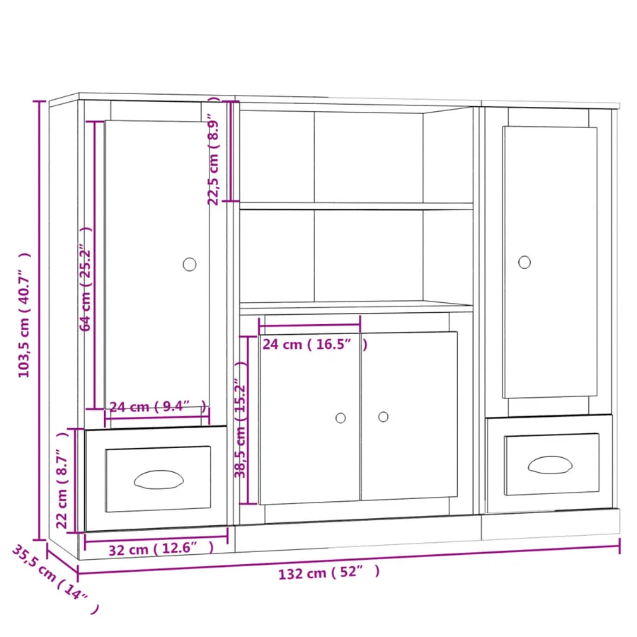 Buffets 3 pcs chêne sonoma bois d'ingénierie - 8