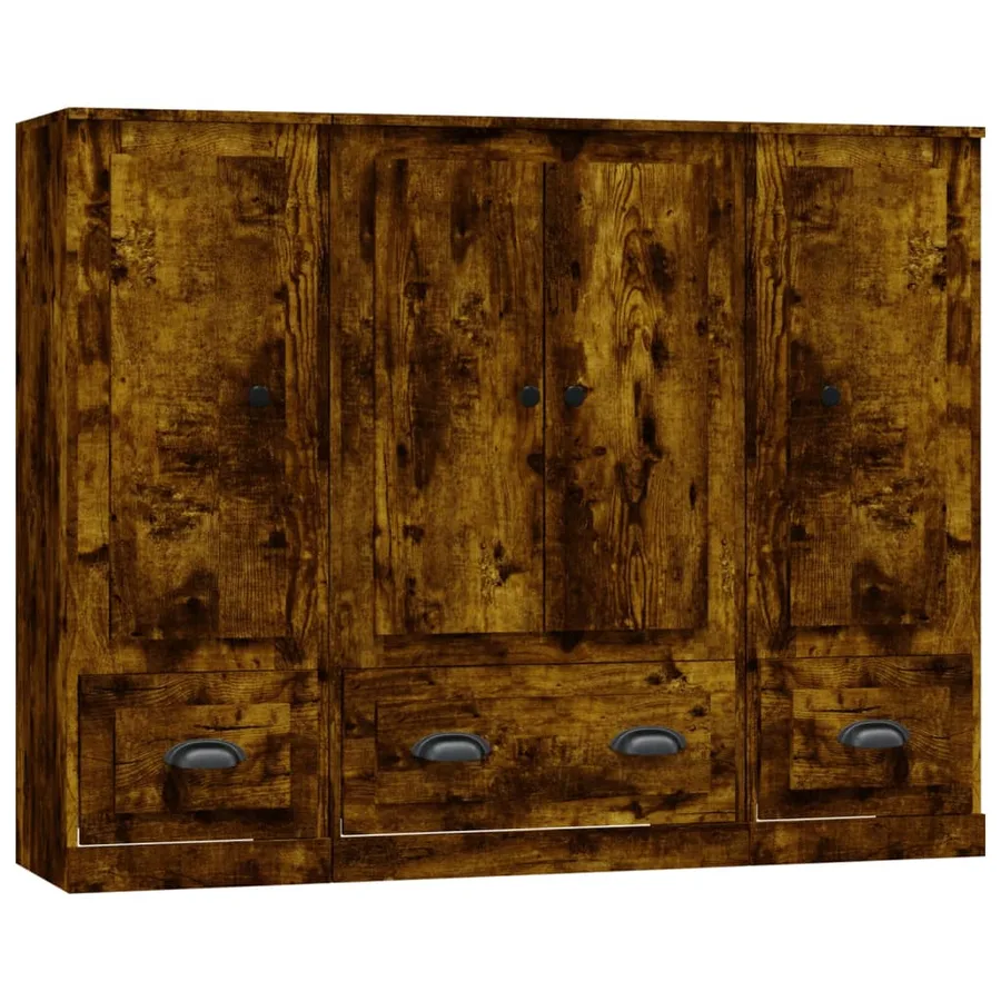 Buffets 3 pcs chêne fumé bois d'ingénierie - 2