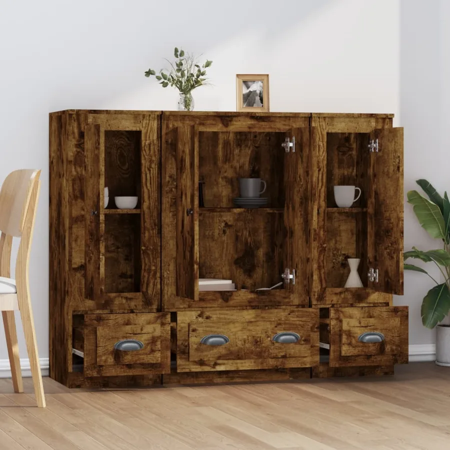 Buffets 3 pcs chêne fumé bois d'ingénierie - 3