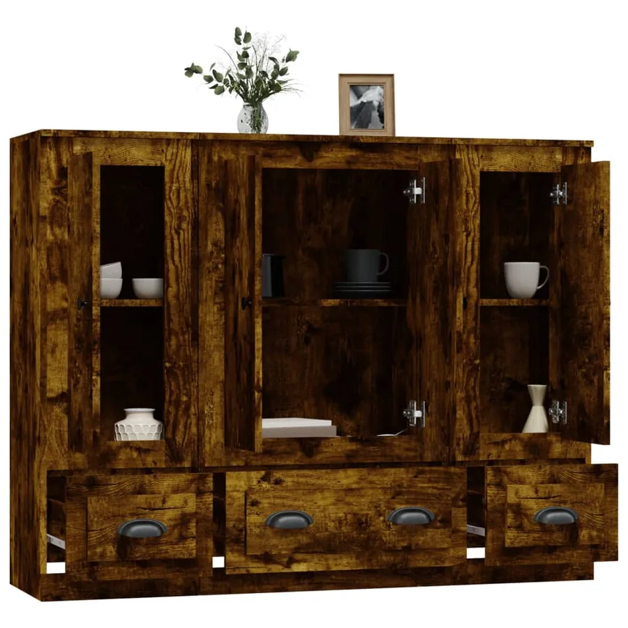 Buffets 3 pcs chêne fumé bois d'ingénierie - 5