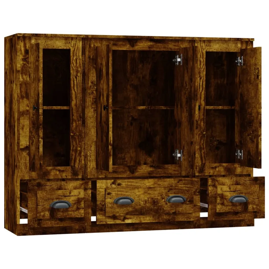 Buffets 3 pcs chêne fumé bois d'ingénierie - 6