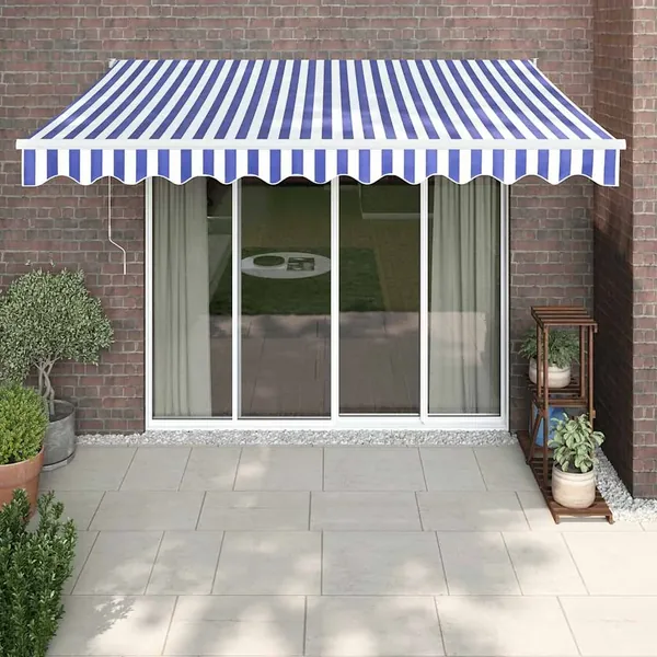 Auvent rétractable automatique bleu et blanc 3x2,5 m