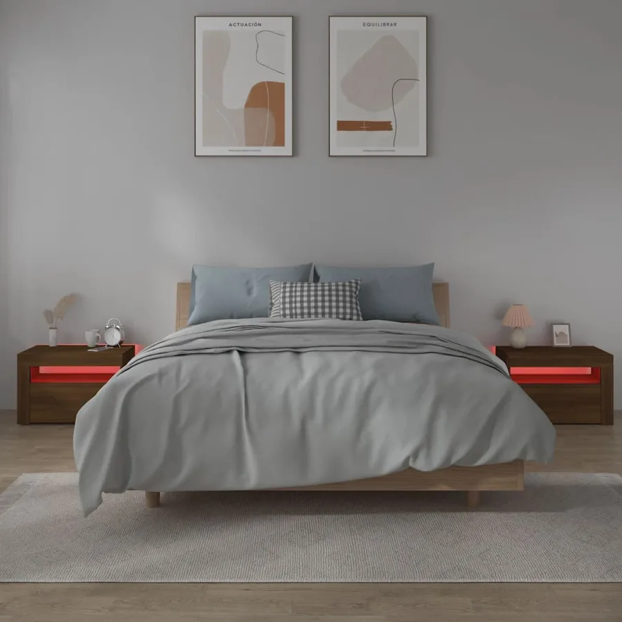 Tables de chevet 2 pcs avec LED chêne marron 60x35x40 cm - 10