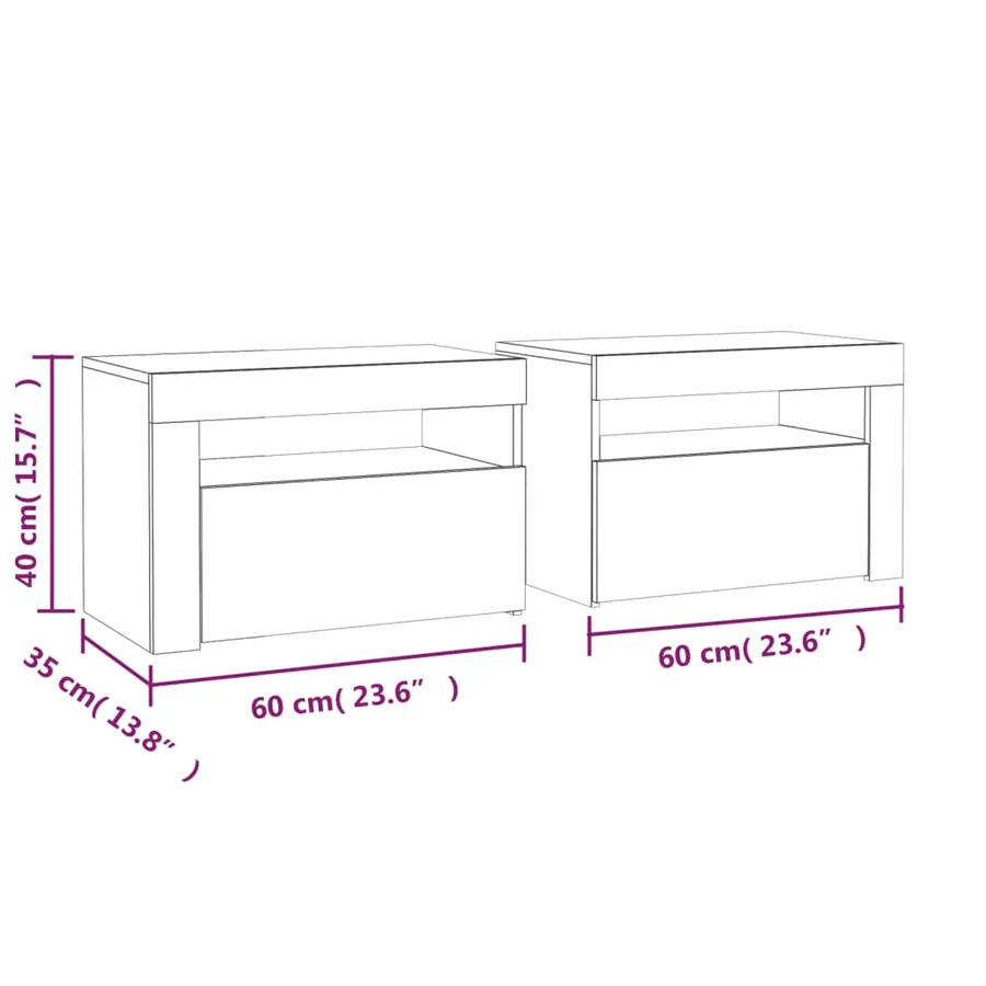 Tables de chevet 2 pcs avec LED chêne marron 60x35x40 cm - 14