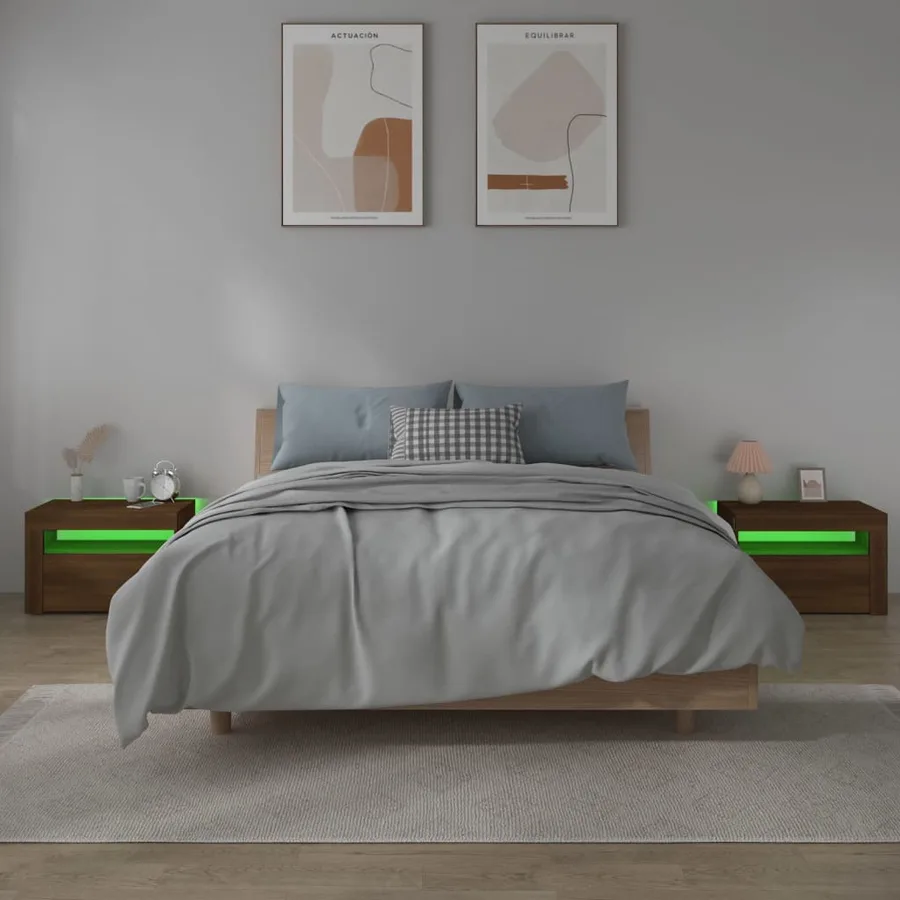 Tables de chevet 2 pcs avec LED chêne marron 60x35x40 cm - 9