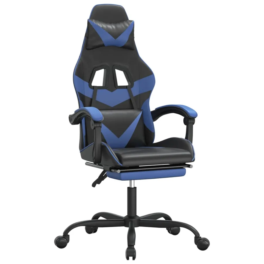 Chaise de jeu avec repose-pied Noir et bleu Similicuir - 2