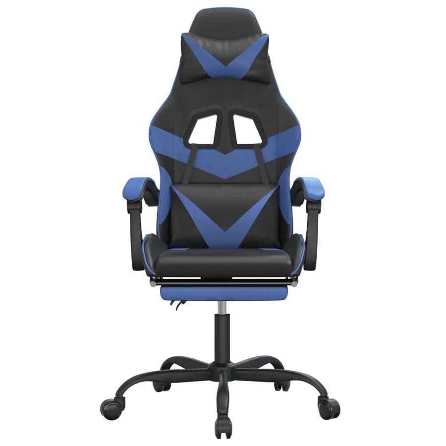 Chaise de jeu avec repose-pied Noir et bleu Similicuir - 3