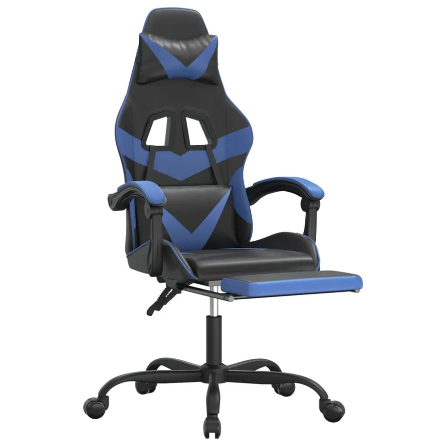 Chaise de jeu avec repose-pied Noir et bleu Similicuir - 6