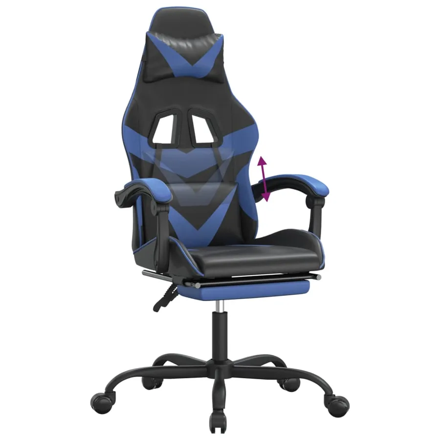 Chaise de jeu avec repose-pied Noir et bleu Similicuir - 8
