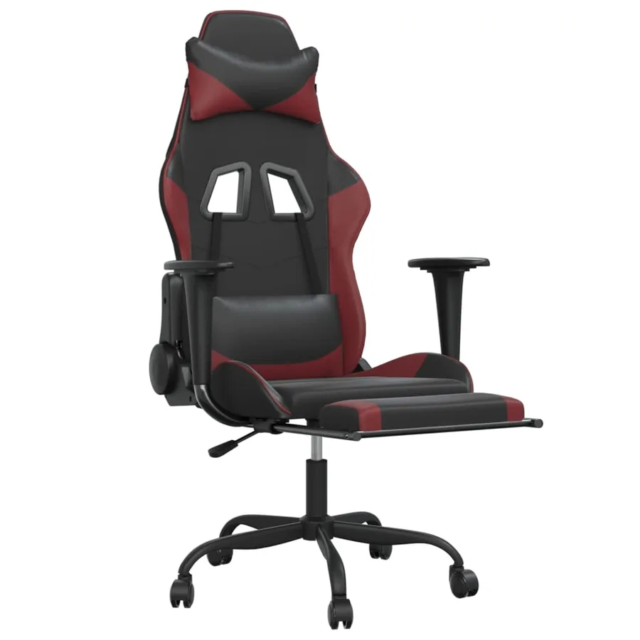 Chaise de jeu avec repose-pied Noir/rouge bordeaux Similicuir - 6