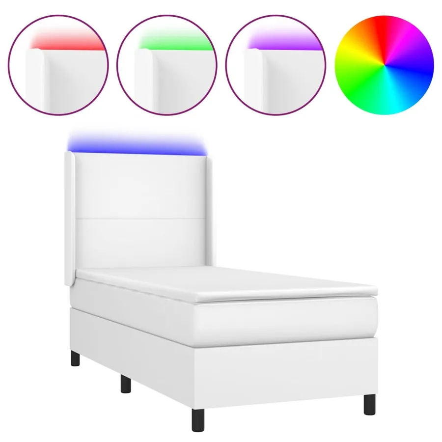 Sommier à lattes de lit matelas LED Blanc 90x190cm Similicuir - 2