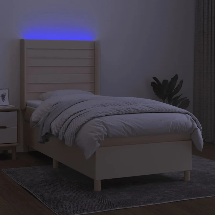 Sommier à lattes de lit matelas et LED Crème 90x190 cm Tissu - 3
