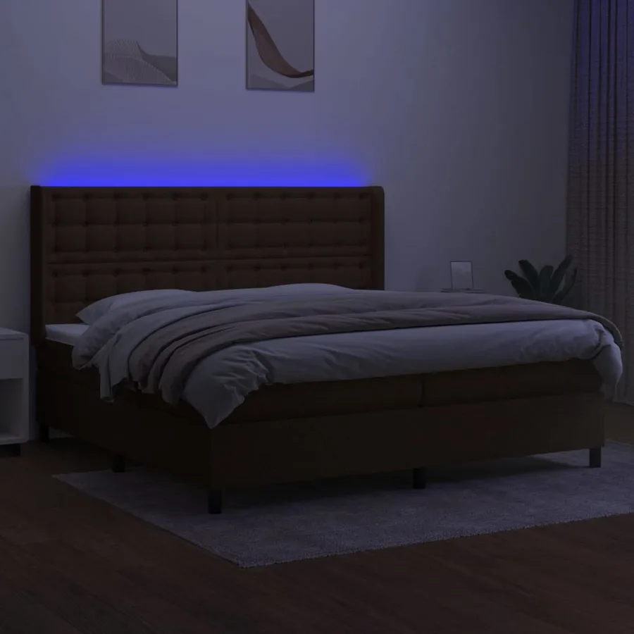 Sommier à lattes de lit matelas et LED Marron foncé 200x200 cm - 3
