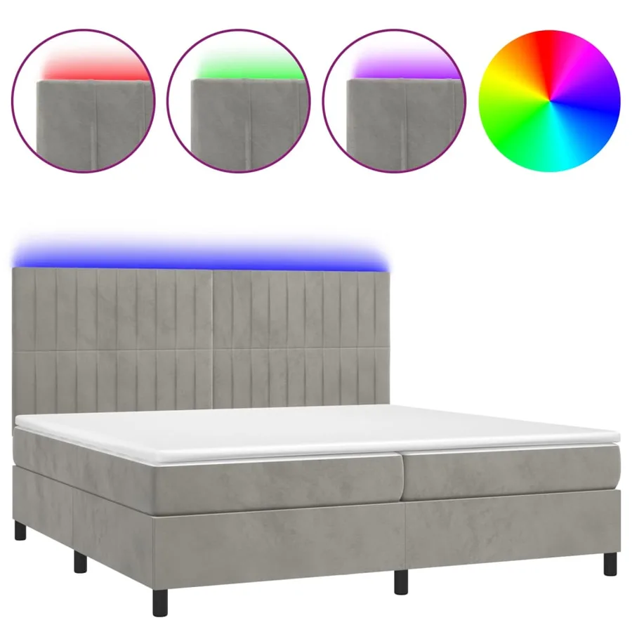 Sommier à lattes de lit matelas et LED Gris clair 200x200 cm - 2