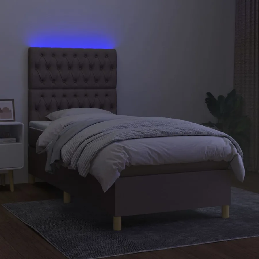 Sommier à lattes de lit et matelas et LED Taupe 100x200cm Tissu - 4