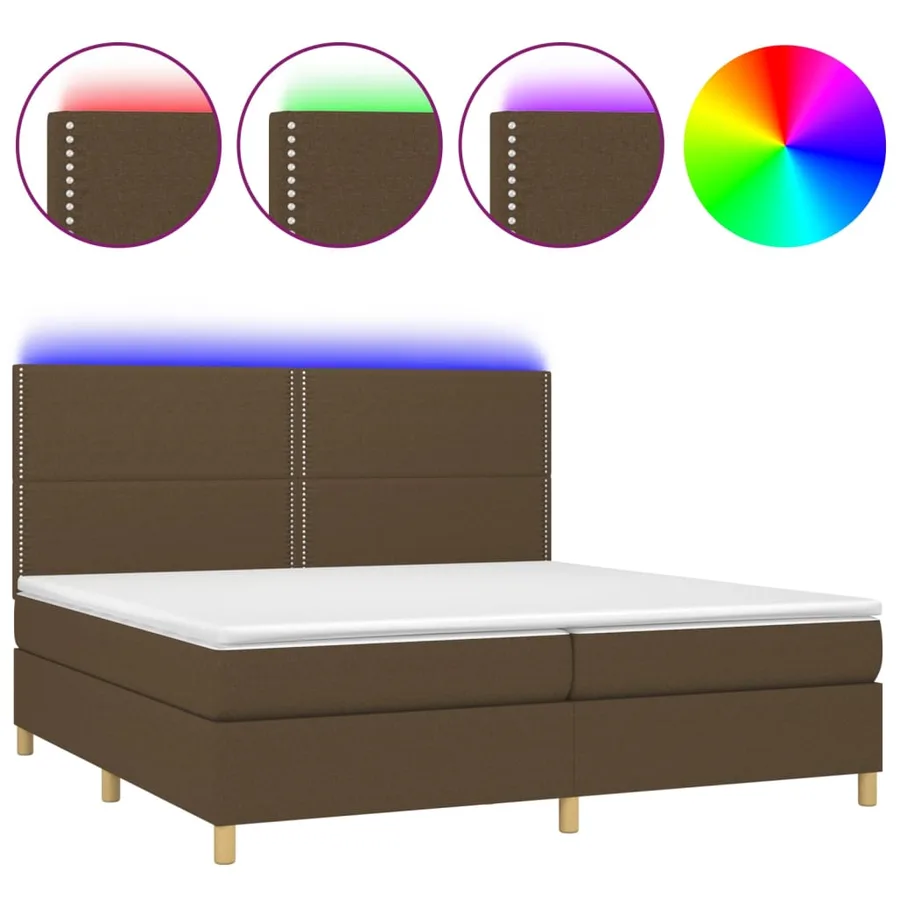 Sommier à lattes de lit matelas et LED Marron foncé 200x200 cm - 2