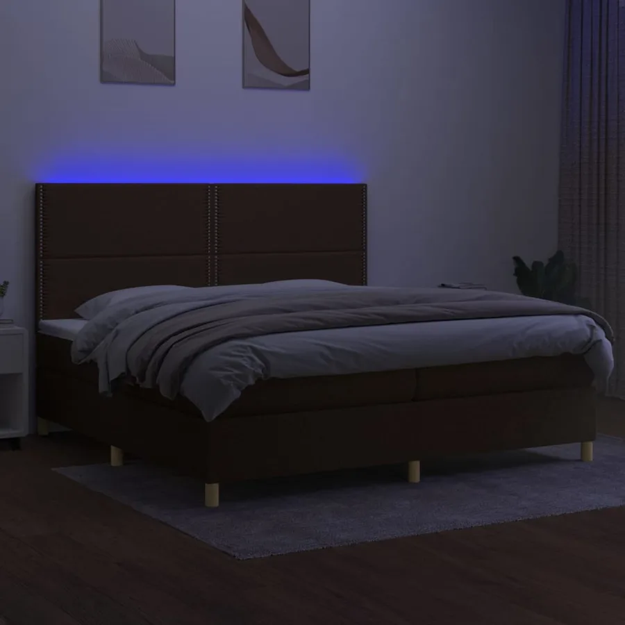 Sommier à lattes de lit matelas et LED Marron foncé 200x200 cm - 4