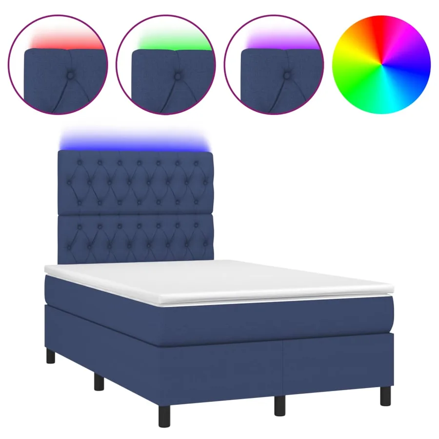 Sommier à lattes de lit et matelas et LED Bleu 120x200 cm Tissu - 2
