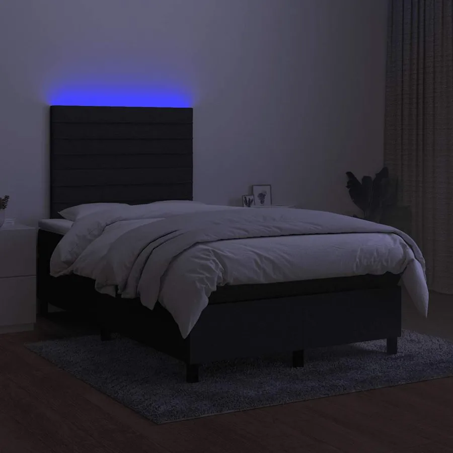 Sommier à lattes de lit et matelas et LED Noir 120x200 cm Tissu - 4