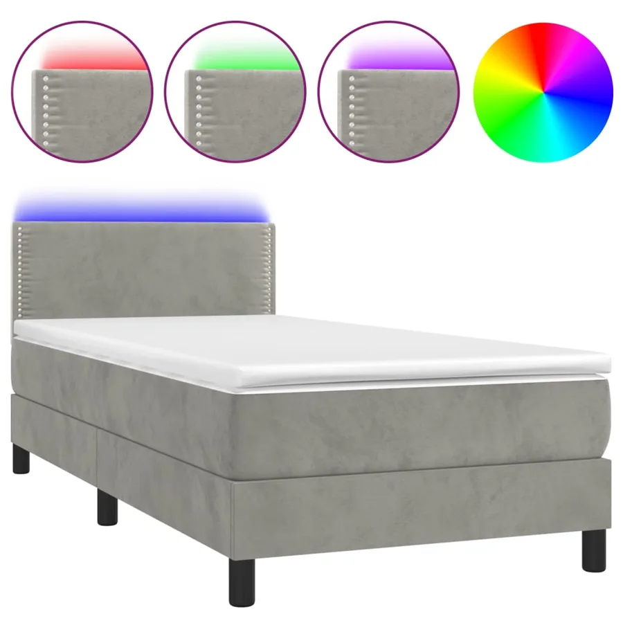 Sommier à lattes de lit avec matelas et LED Gris clair 80x200cm - 2