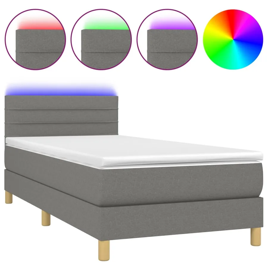 Sommier à lattes de lit avec matelas et LED Gris foncé 80x200cm - 2