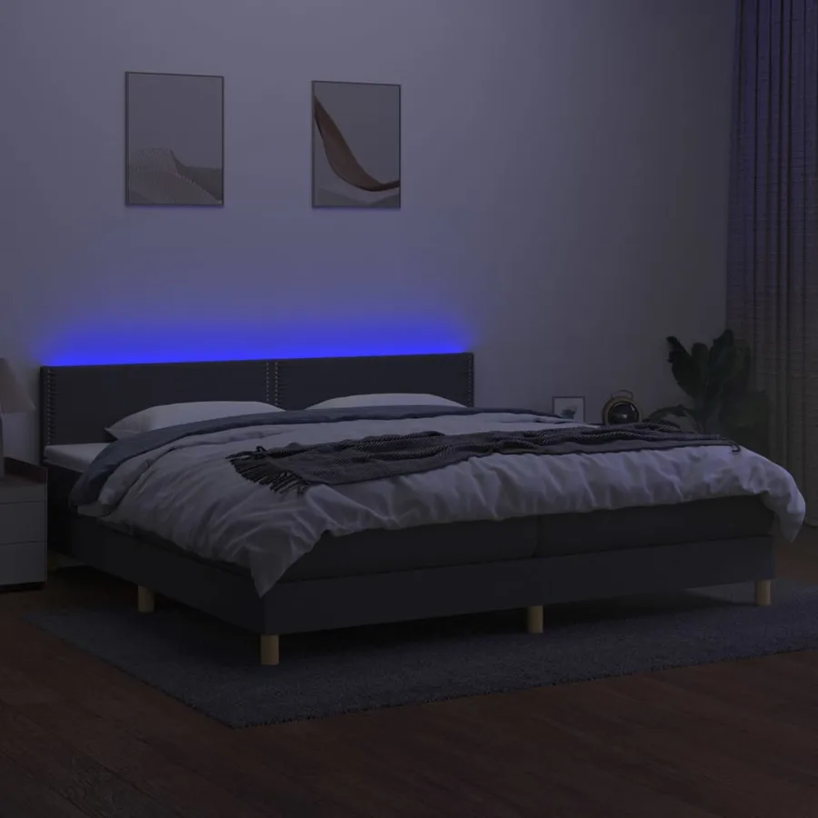 Sommier à lattes de lit et matelas et LED Gris foncé 200x200 cm - 3