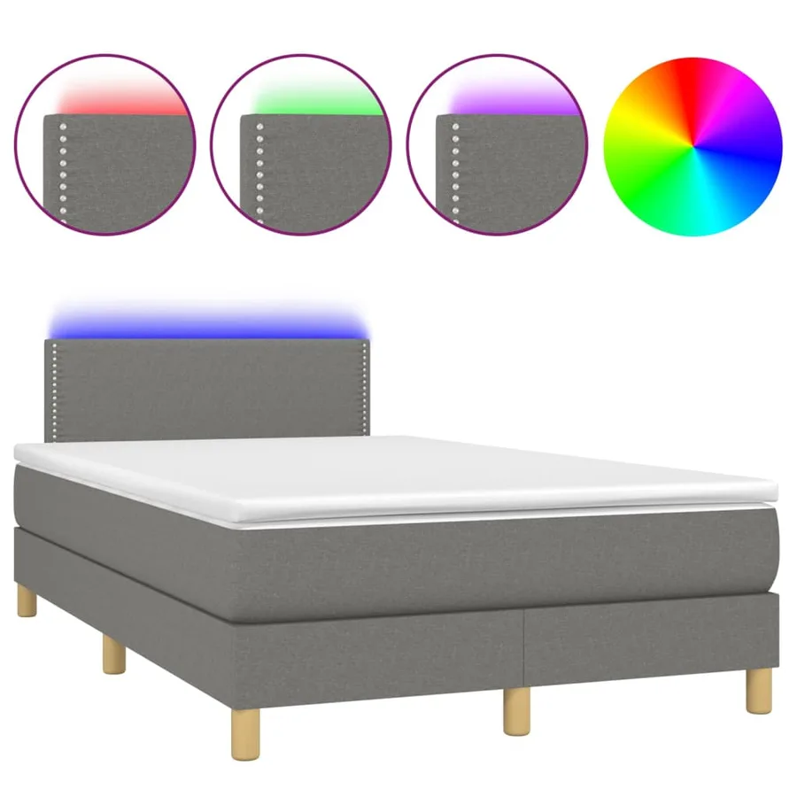 Sommier à lattes de lit et matelas et LED Gris foncé 120x200 cm - 2