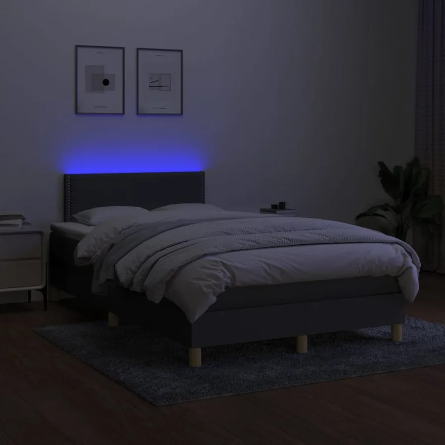 Sommier à lattes de lit et matelas et LED Gris foncé 120x200 cm - 4