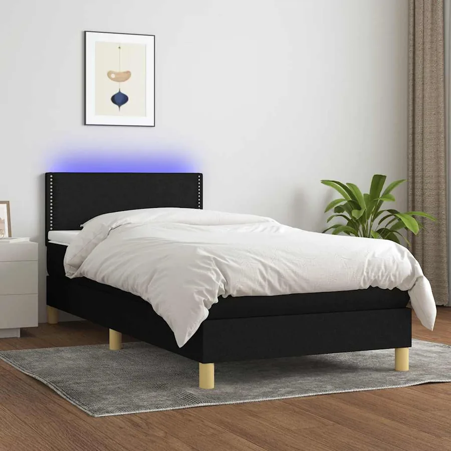 Sommier à lattes de lit avec matelas et LED Noir 80x200cm Tissu
