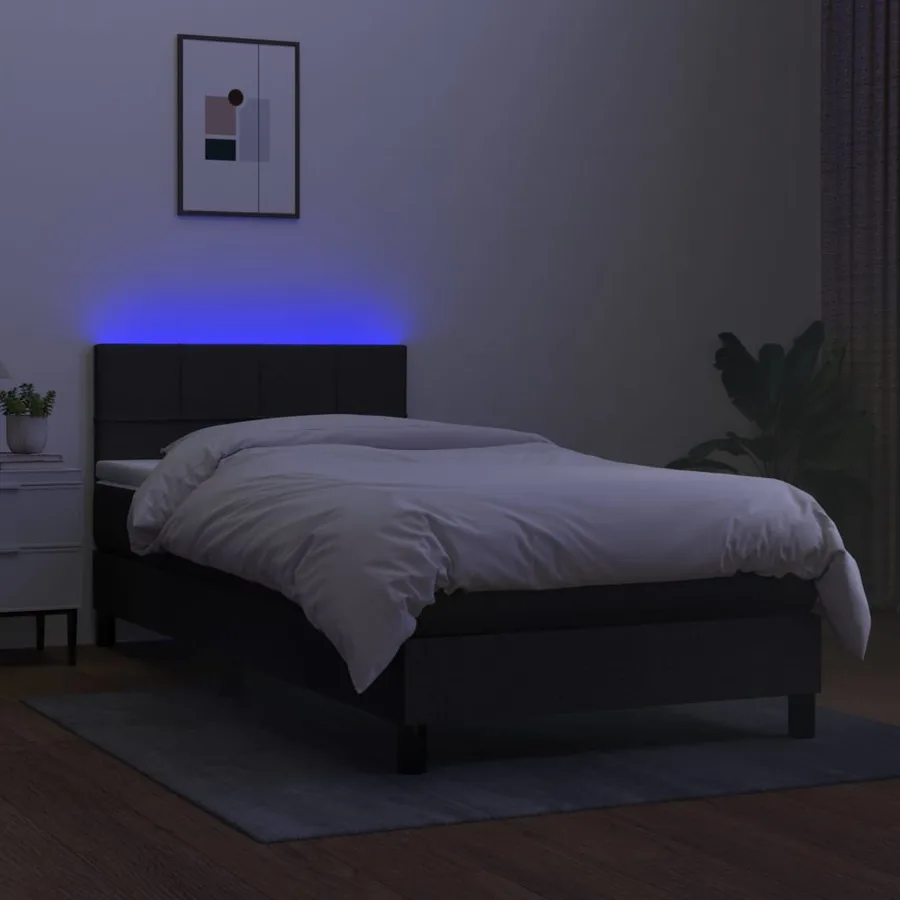 Sommier à lattes de lit avec matelas et LED Noir 80x200cm Tissu - 4