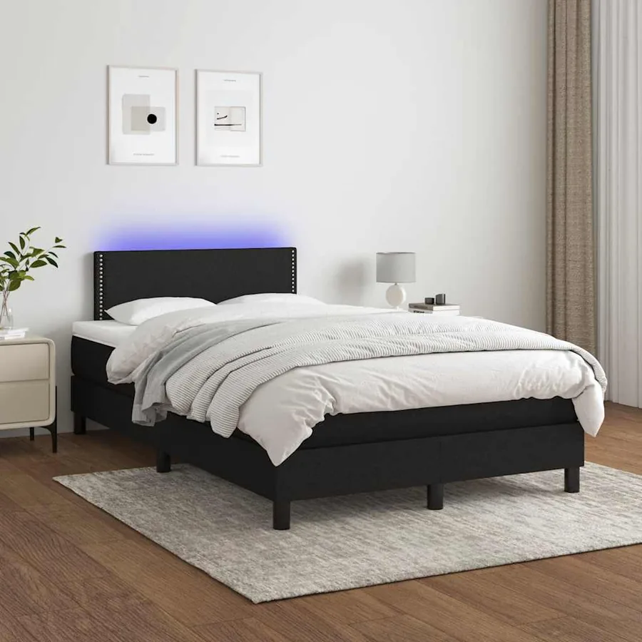 Sommier à lattes de lit avec matelas et LED Noir 120 x 200 cm