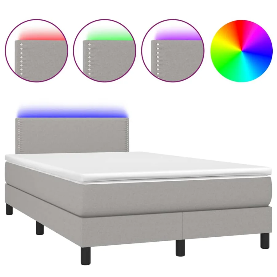Sommier à lattes de lit matelas LED Gris clair 120x200 cm Tissu - 2