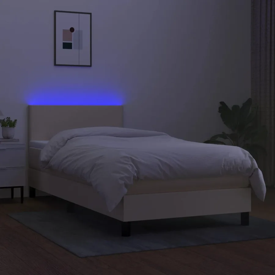 Sommier à lattes de lit avec matelas LED Crème 90x190 cm Tissu - 4